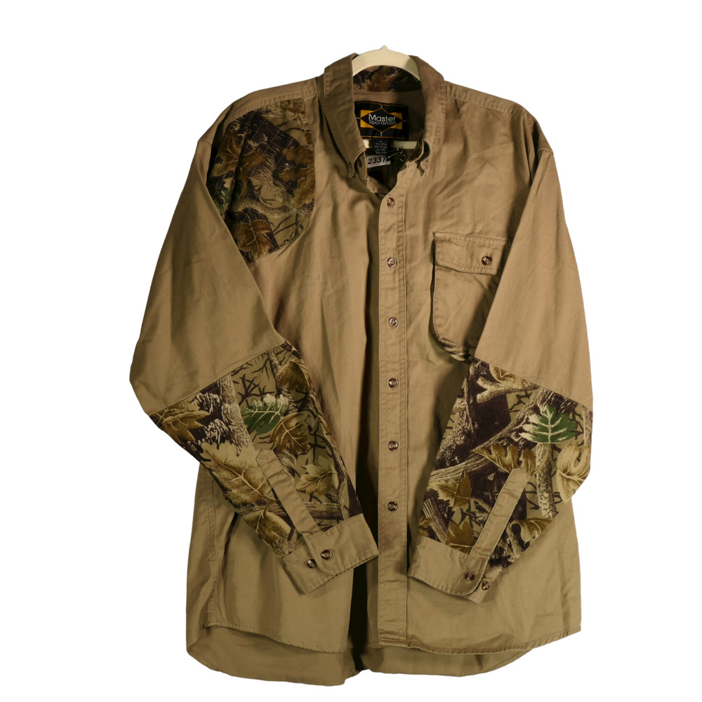 Master Sportsman Shirt Men XL Brown Camo Outdoor Hunt Fish Hike Pocket